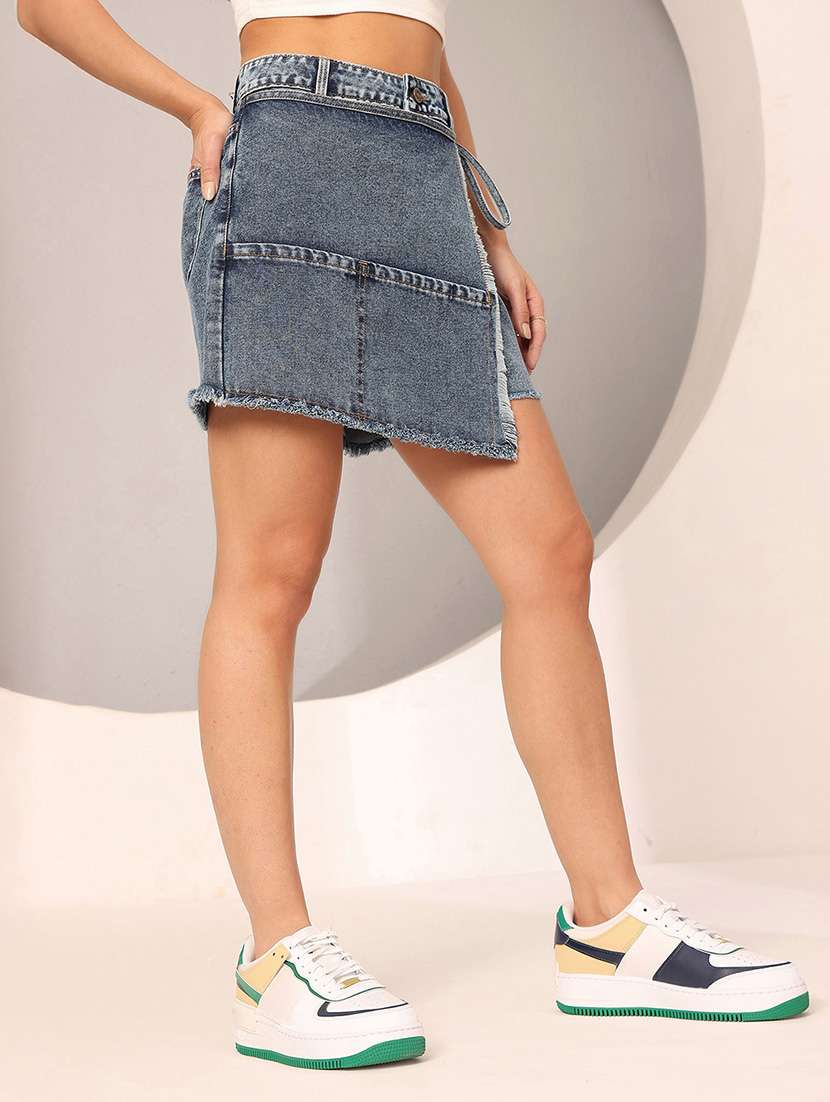 women solid high rise denim skorts - 22402451 -  Standard Image - 3