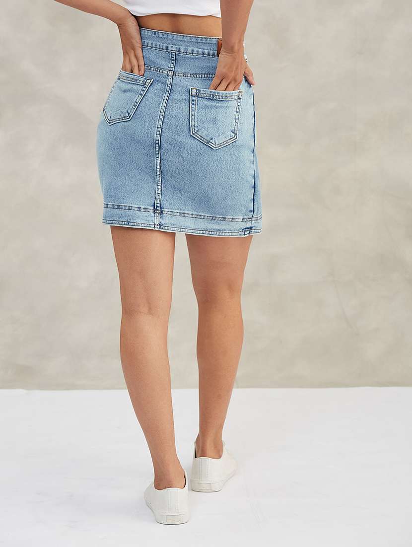 women solid high rise denim wrap skirt - 22402477 -  Standard Image - 3
