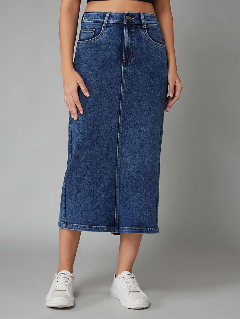 women solid high rise bodycon skirt