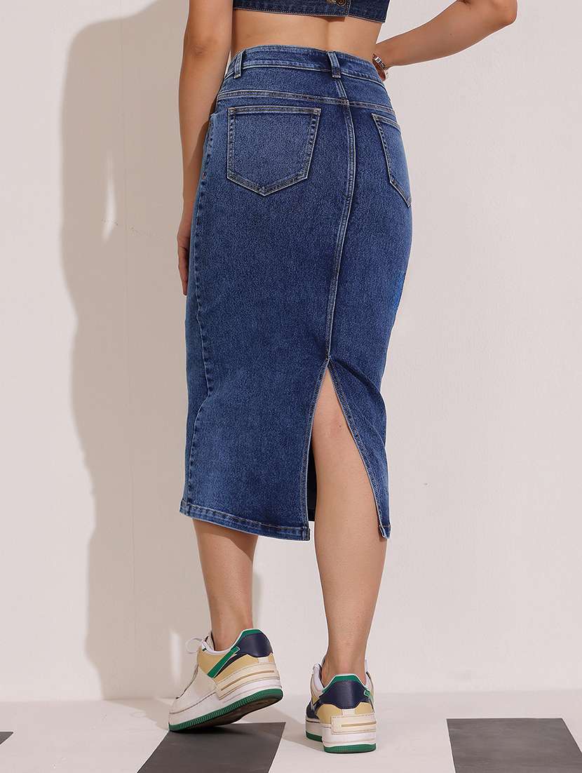 women solid high rise bodycon skirt - 22402492 -  Standard Image - 3