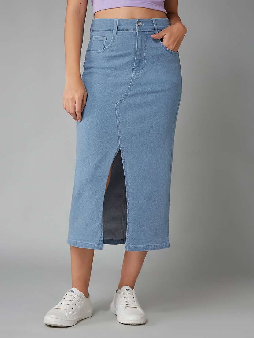 light blue cotton straight skirts