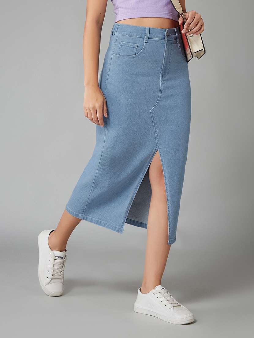 women solid high rise bodycon skirt