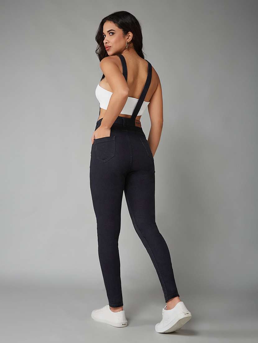 women solid shoulder strap dungaree - 22402523 -  Standard Image - 3