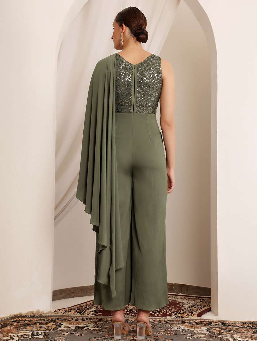 women sequined sleeveless pleated drape jumpsuit  - 22402527 -  Standard Image - 3