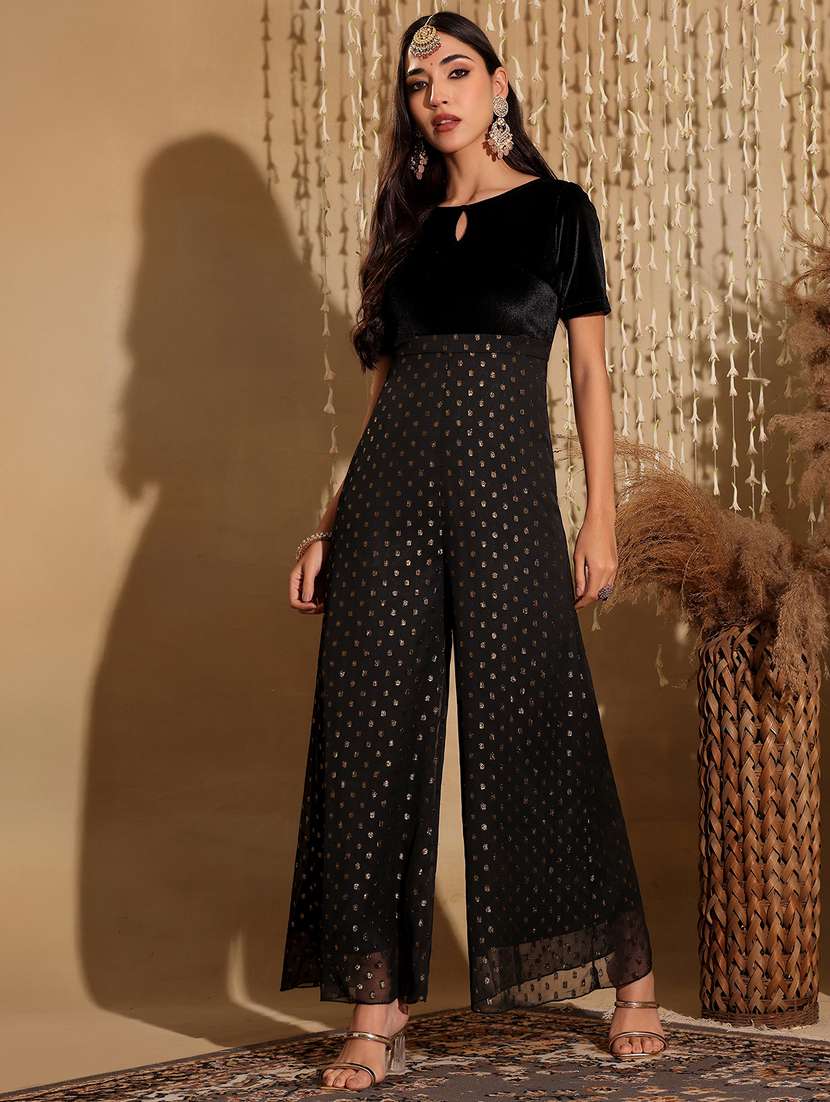 women self designed short sleeve fusion jumpsuit