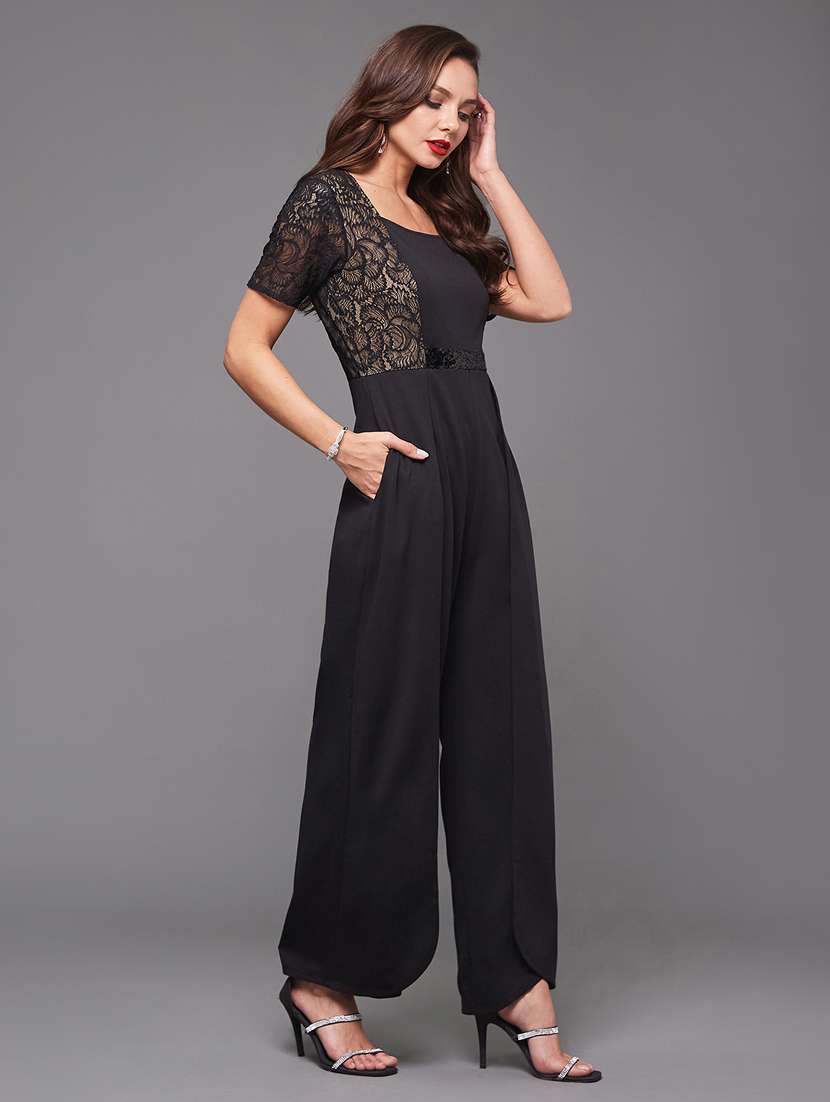 women solid short sleeve lace jumpsuit - 22402548 -  Standard Image - 3