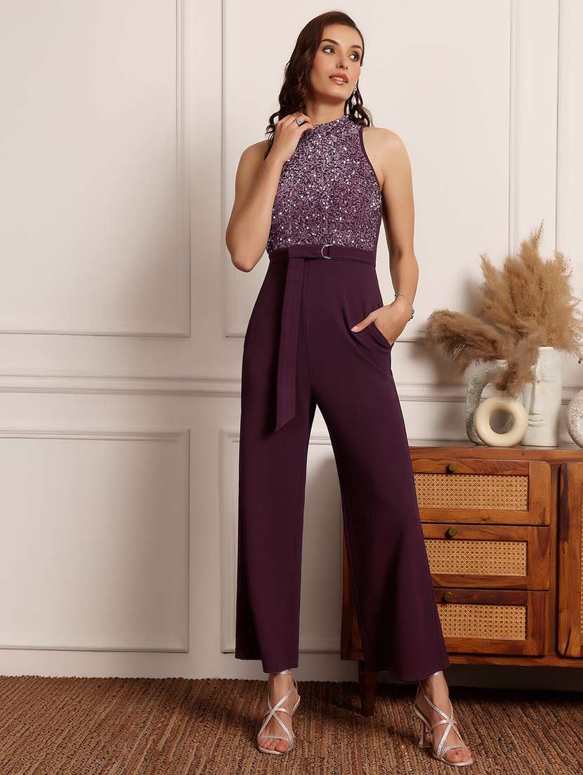 women sequined halter neck jumpsuit