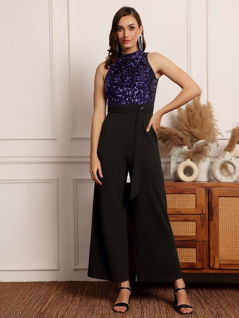 women sequined halter neck jumpsuit