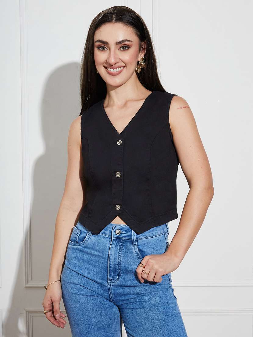 women solid sleeveless vest top