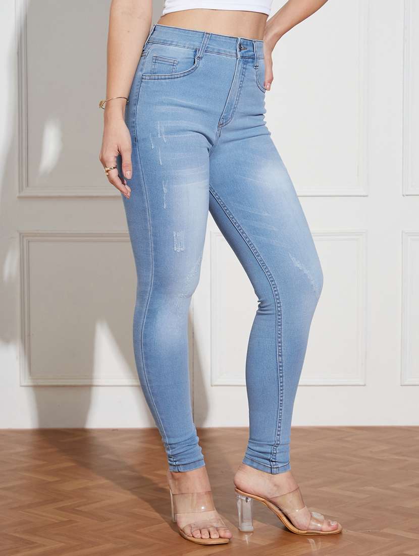 women distressed high rise skinny jeans