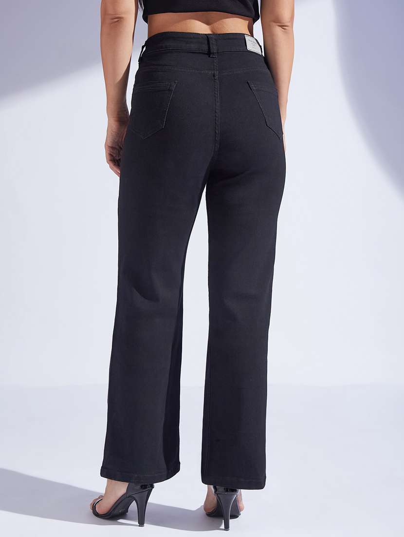 women slash knee high rise straight jeans - 22402595 -  Standard Image - 3