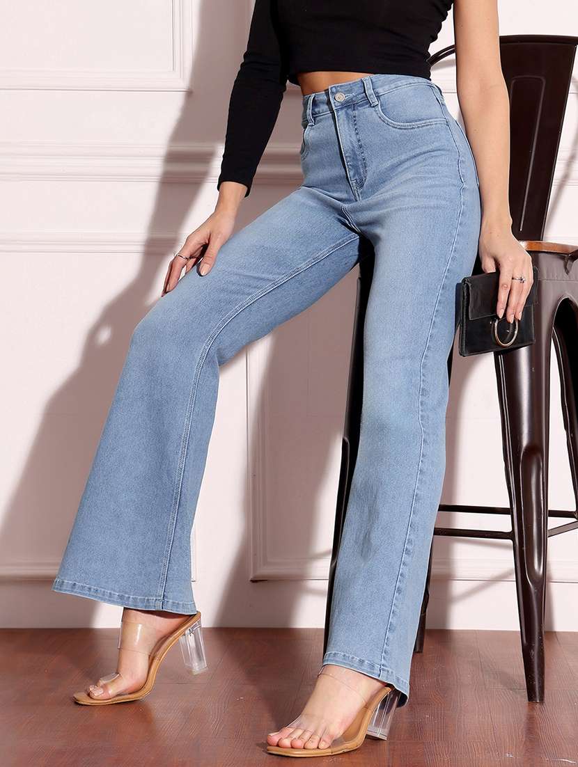 women solid high rise bootcut jeans