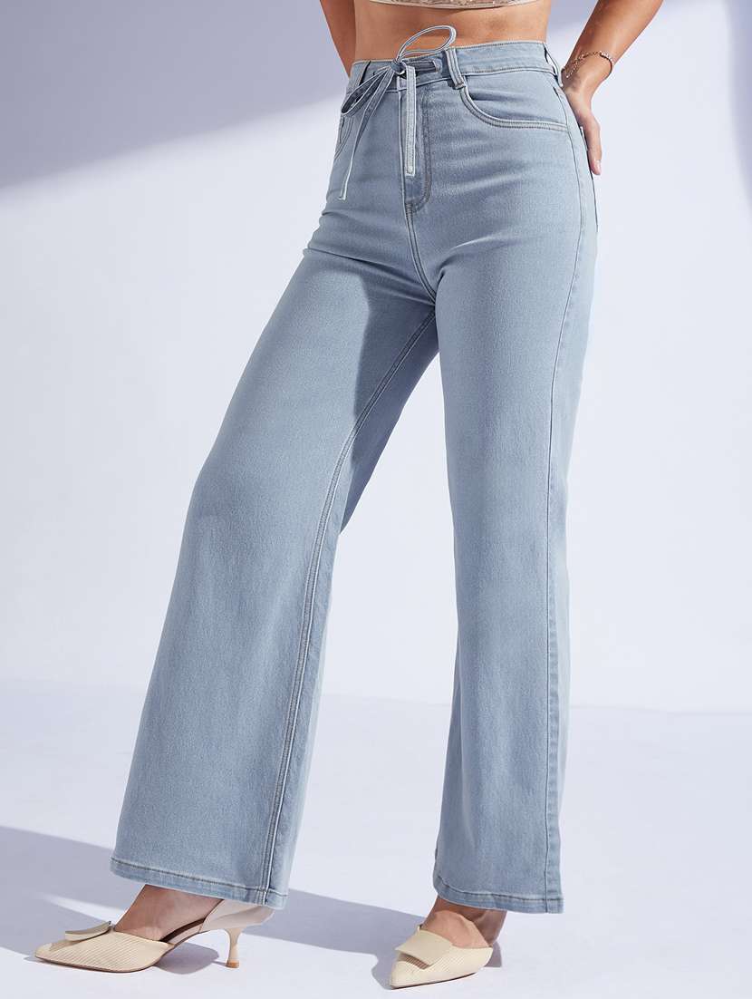 women solid high rise bootcut jeans