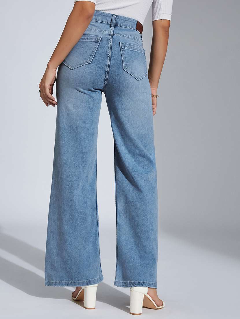 women solid high rise wide leg jeans - 22402617 -  Standard Image - 3