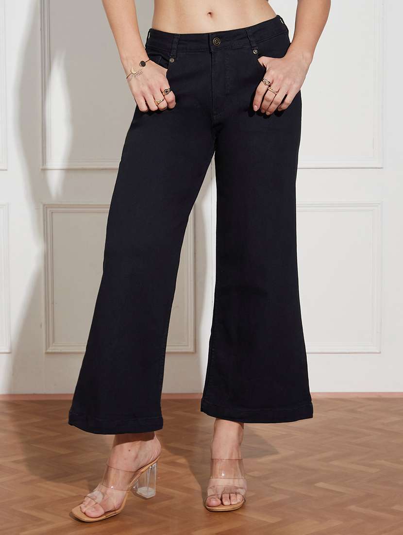 women solid mid rise bootcut jeans