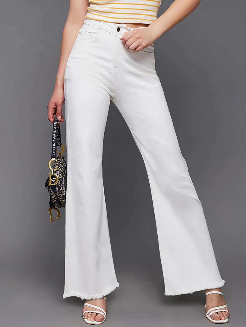 women solid high rise bootcut jeans