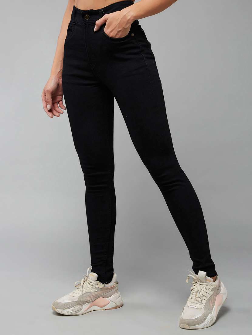 women solid high rise skinny jeans