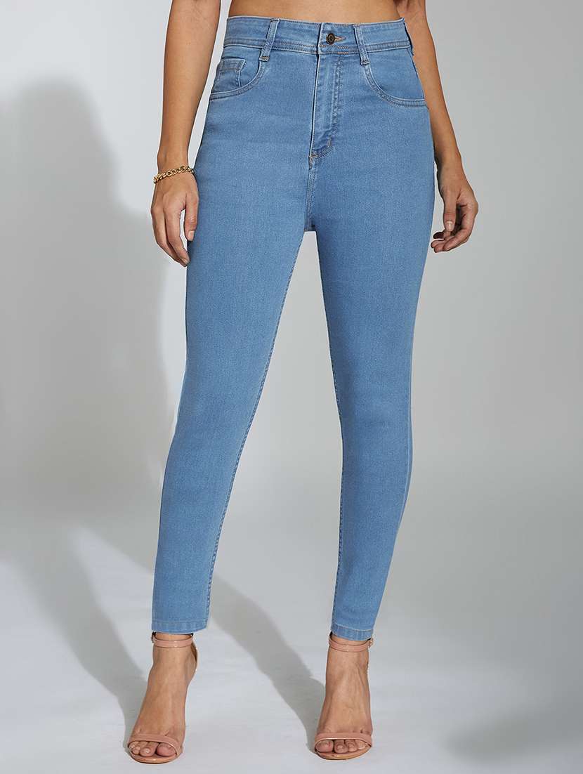 women solid high rise skinny jeans