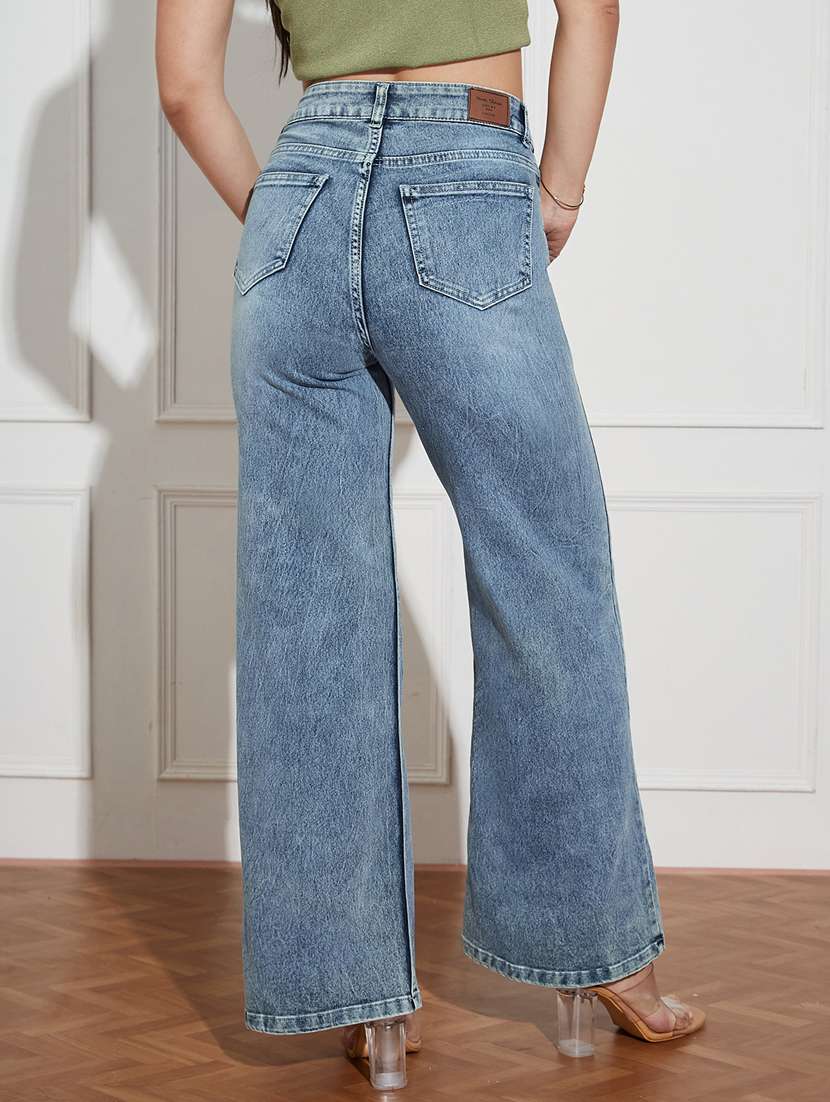 women solid high rise wide leg jeans - 22402643 -  Standard Image - 3
