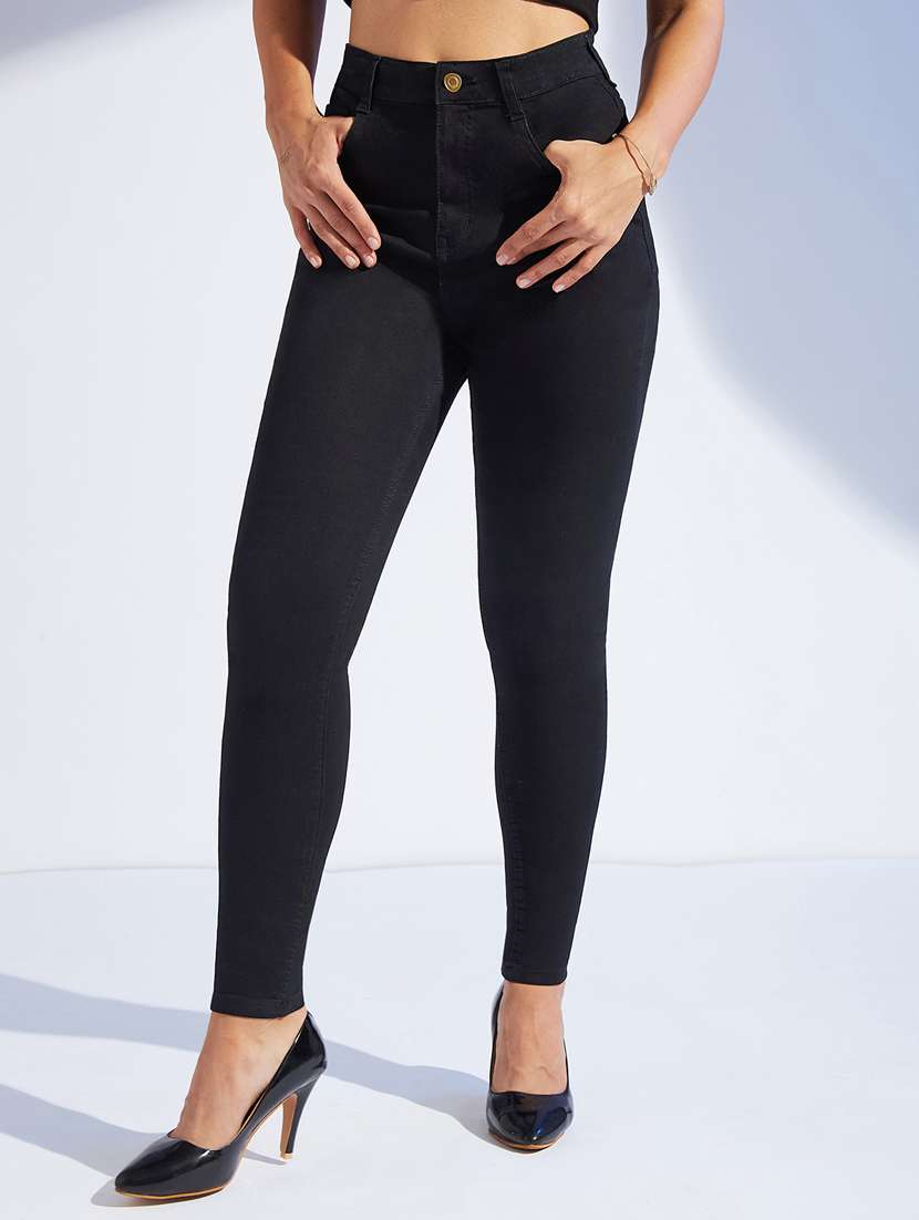women solid high rise skinny jeans