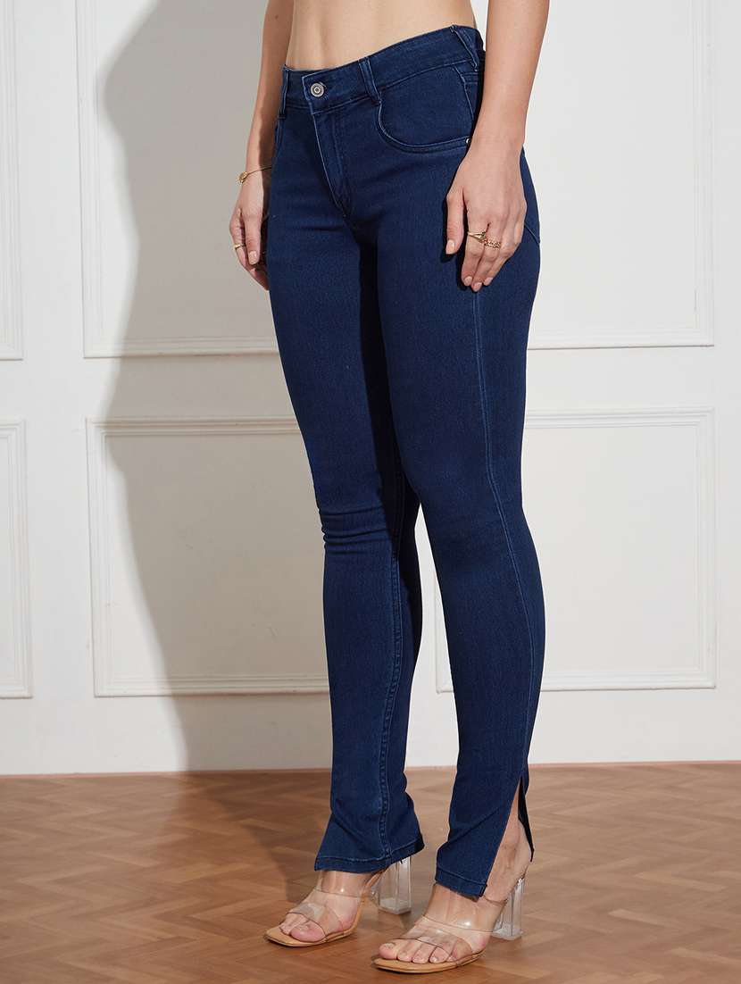 women solid high rise skinny jeans