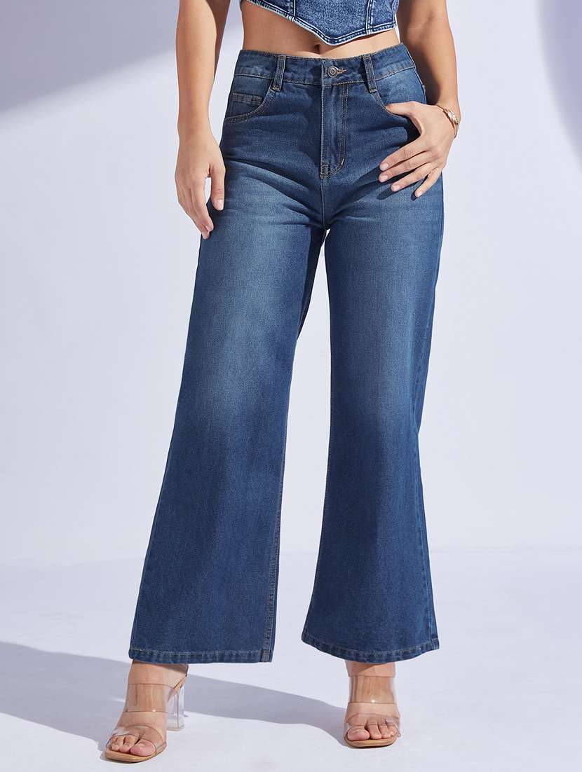 women solid high rise bootcut jeans