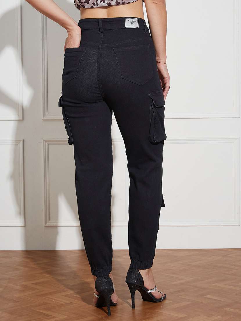 women solid high rise cargo jogger - 22402664 -  Standard Image - 3