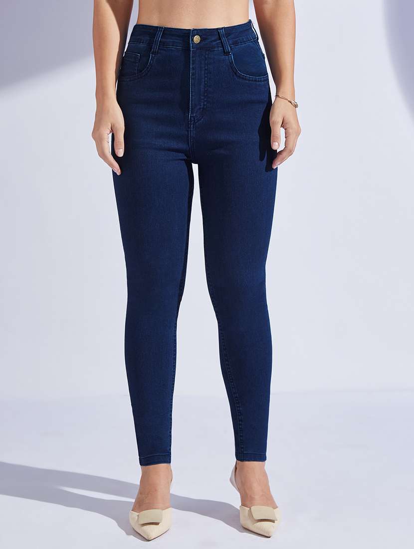 women solid high rise skinny jeans