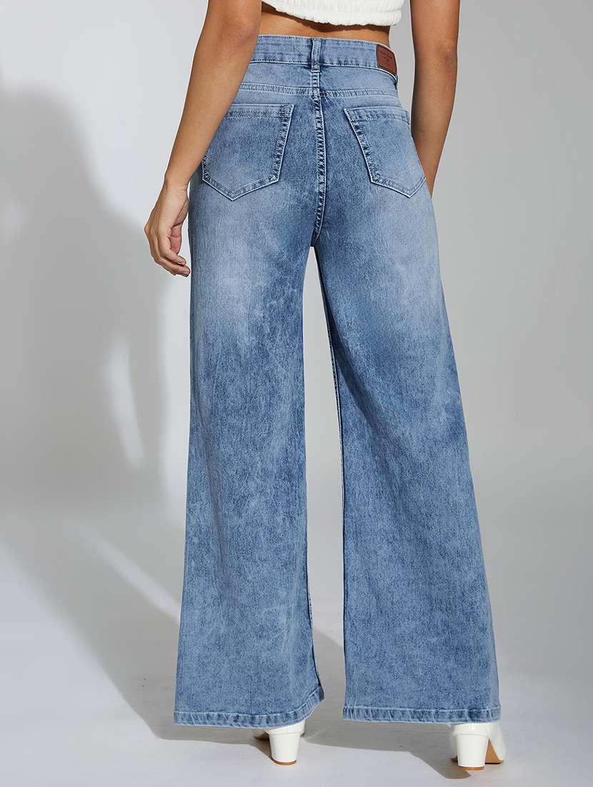 women solid high rise wide leg jeans - 22402668 -  Standard Image - 3