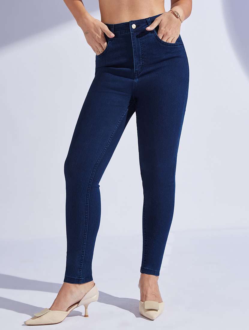 women solid high rise skinny jeans