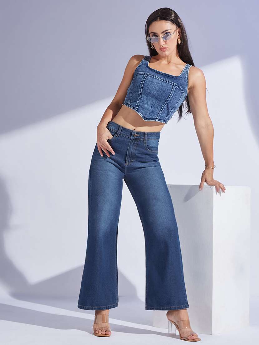 women solid high rise wide leg jeans - 22402671 -  Standard Image - 3