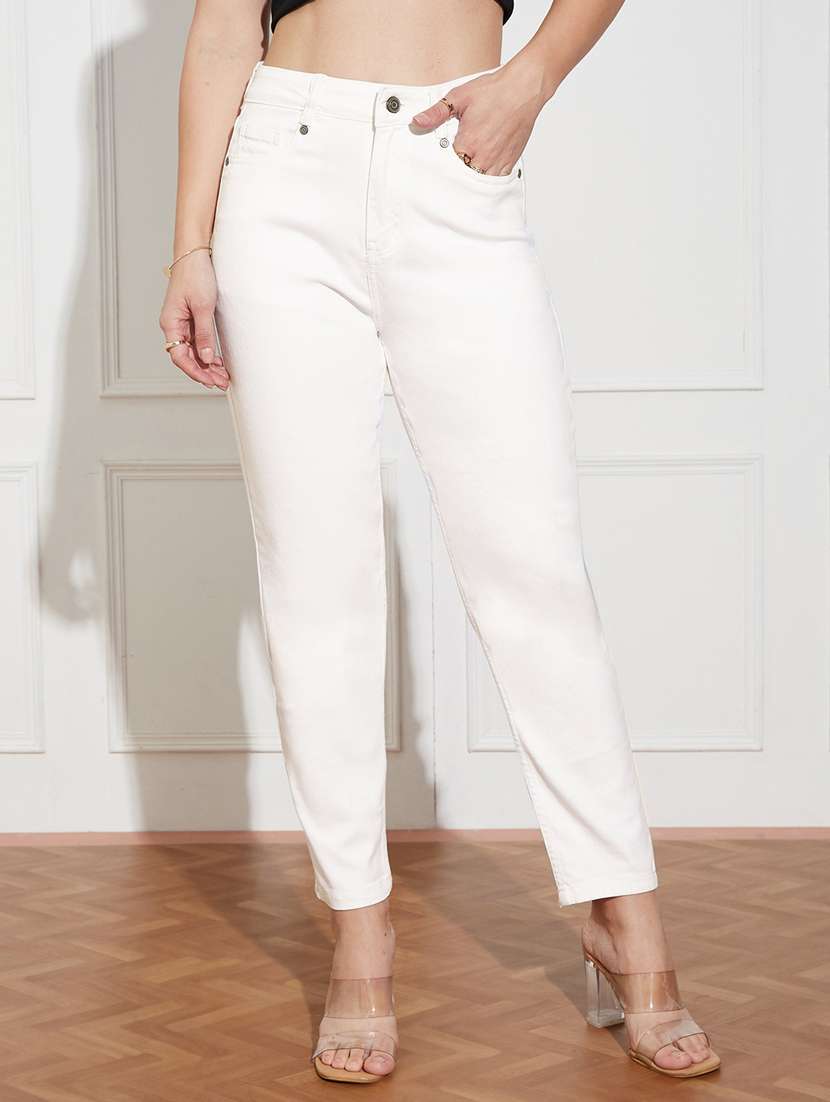 women solid high rise slim fit jeans