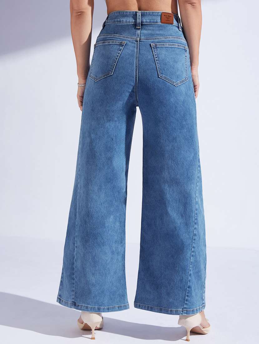 women solid high rise wide leg jeans - 22402684 -  Standard Image - 3