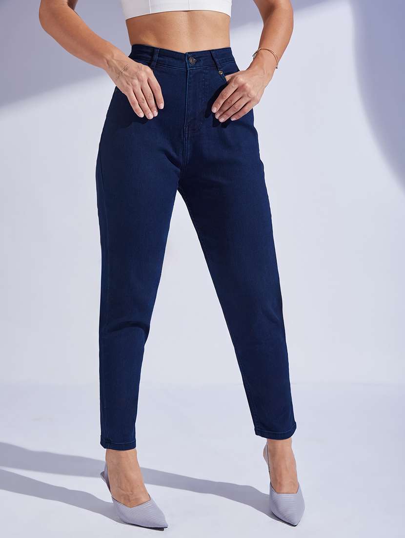 women solid high rise slim jeans