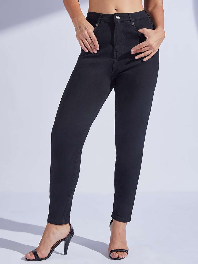 women solid high rise slim fit jeans