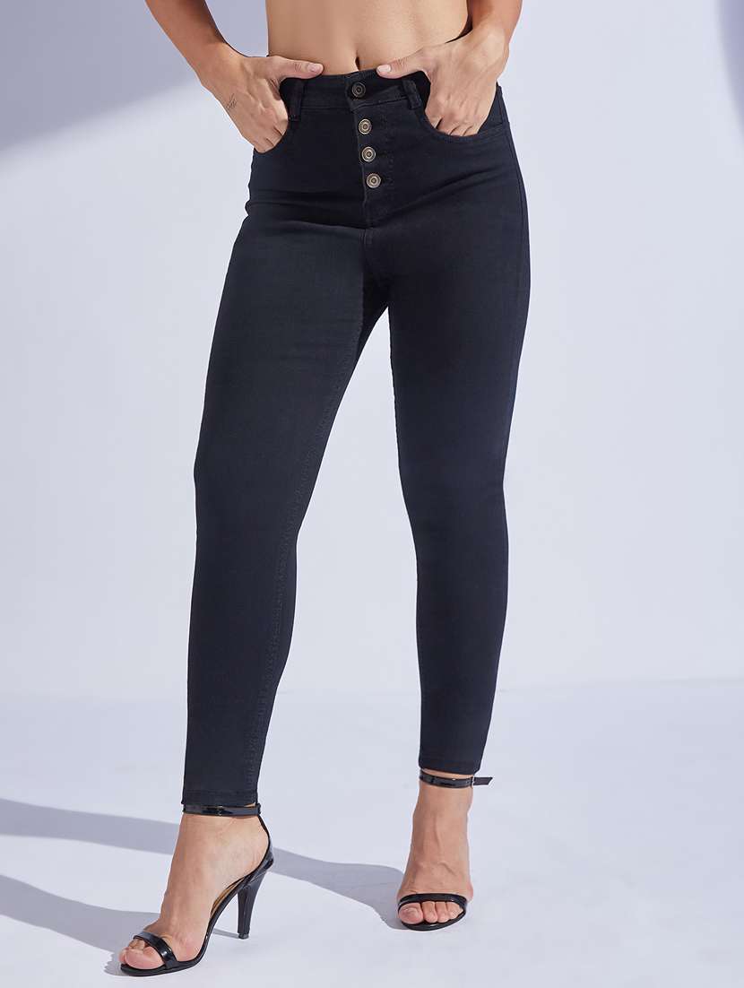women solid high rise skinny jeans