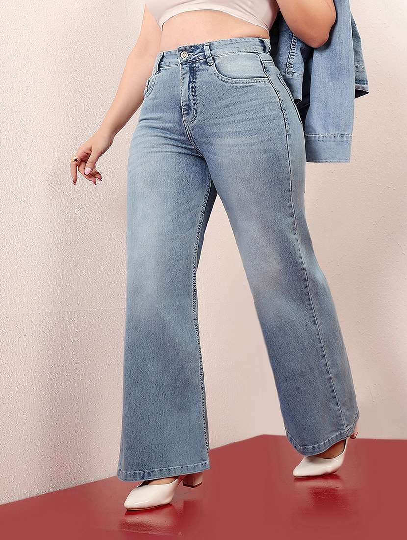 women solid high rise bootcut jean