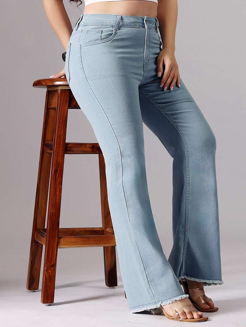 women solid high rise bootcut jean