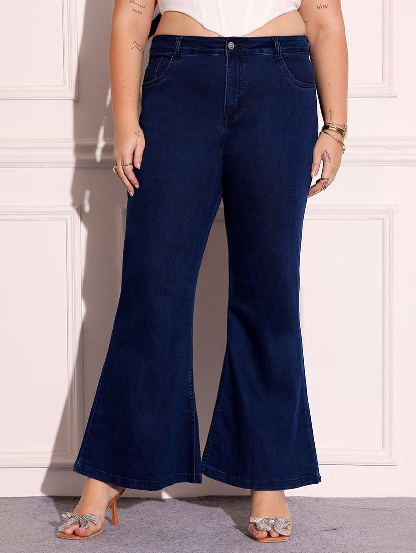 women solid high rise bootcut jean