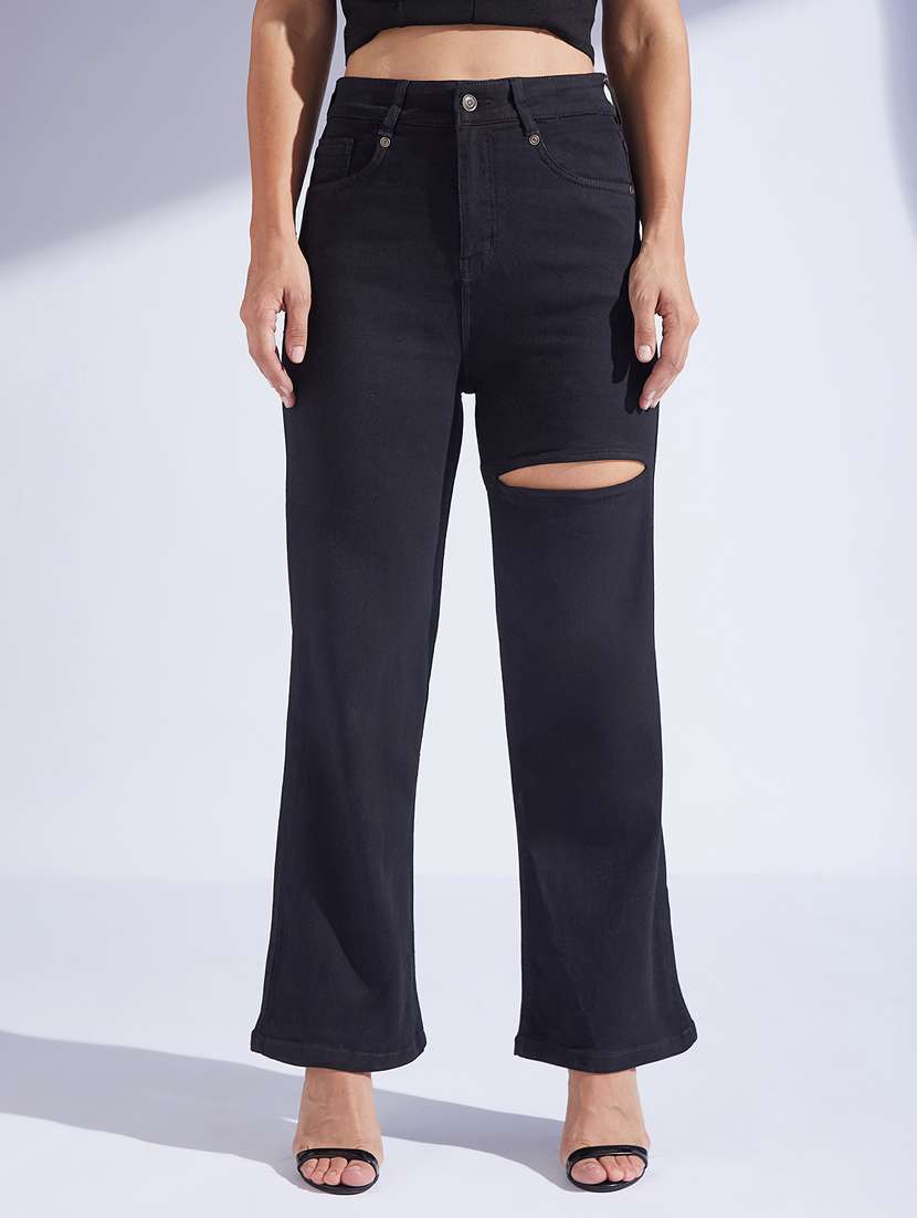 women distressed high rise bootcut jeans