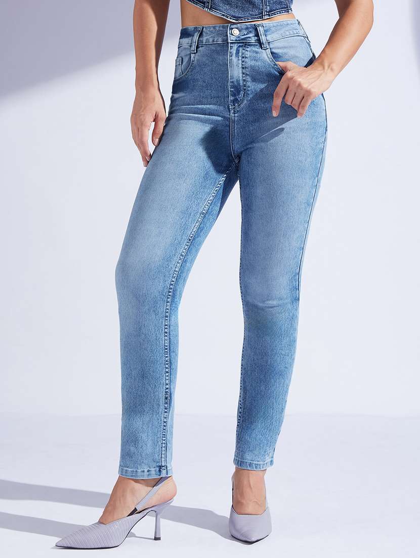 women solid high rise skinny jeans