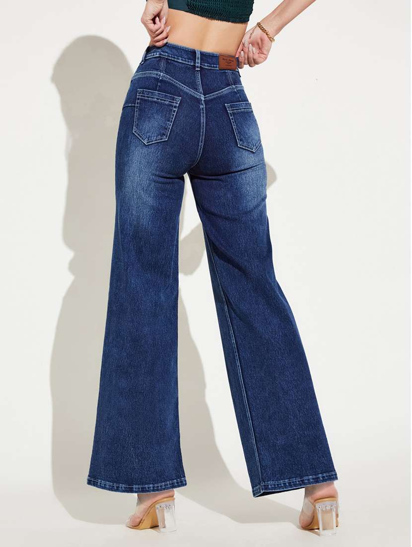 women solid high rise wide leg jeans - 22402744 -  Standard Image - 3