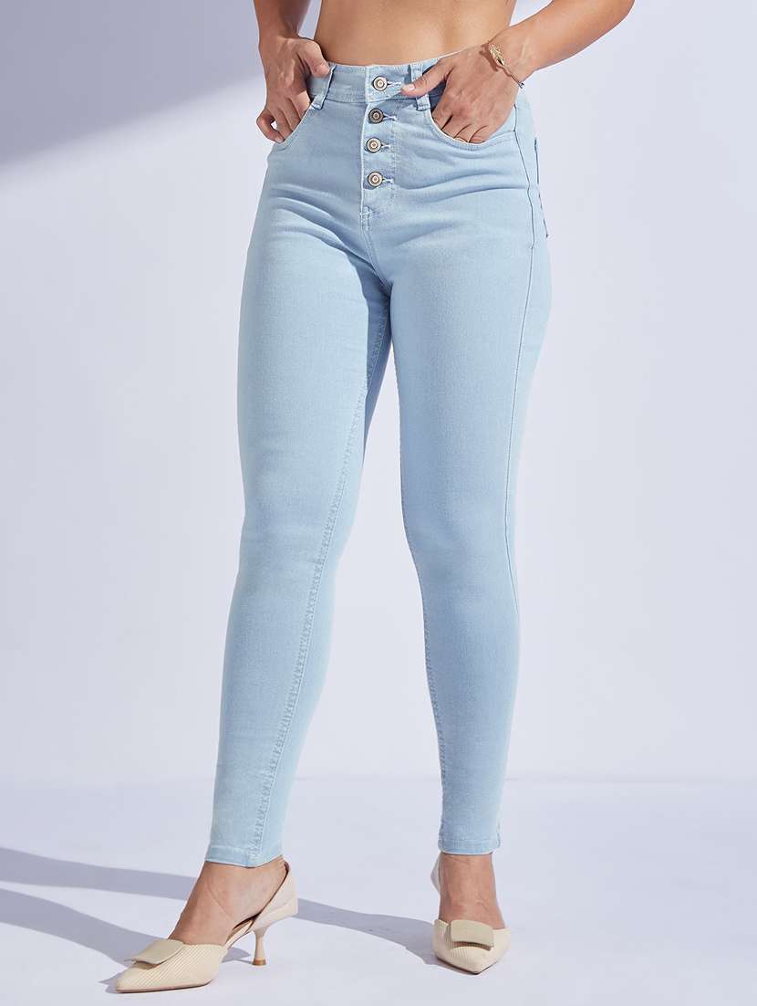 women solid high rise skinny jeans
