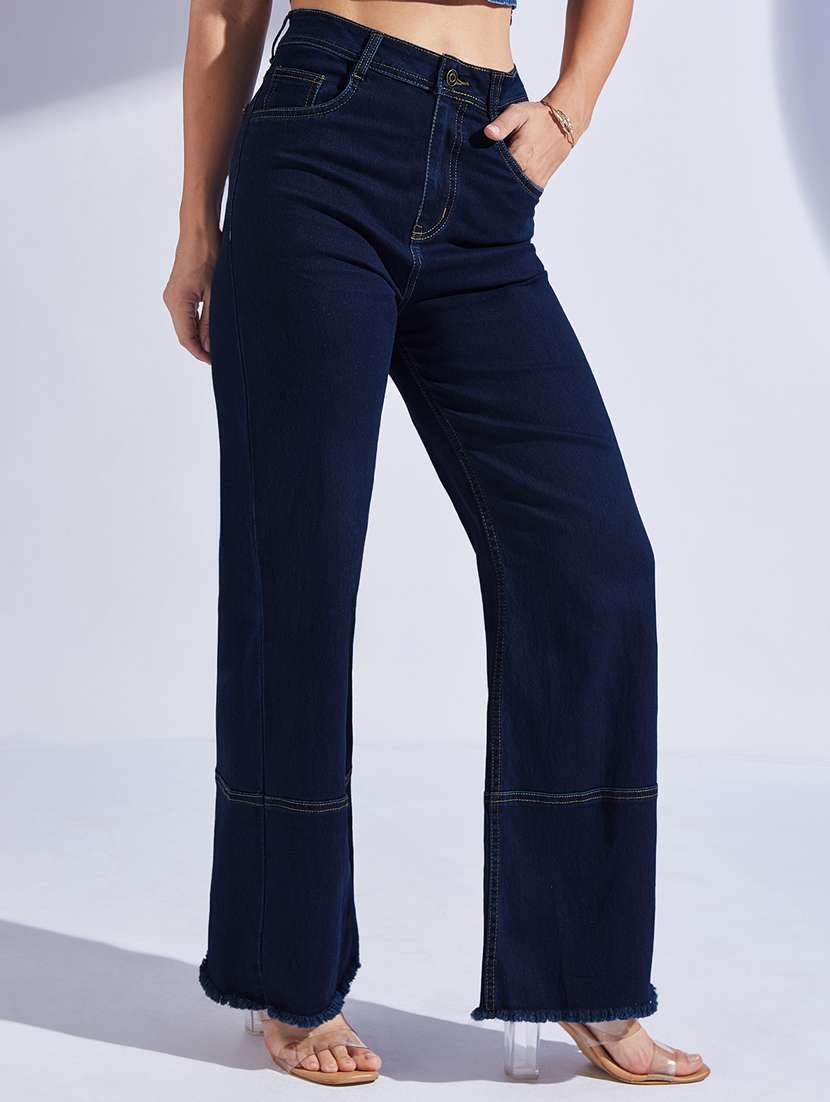 women solid high rise bootcut jeans
