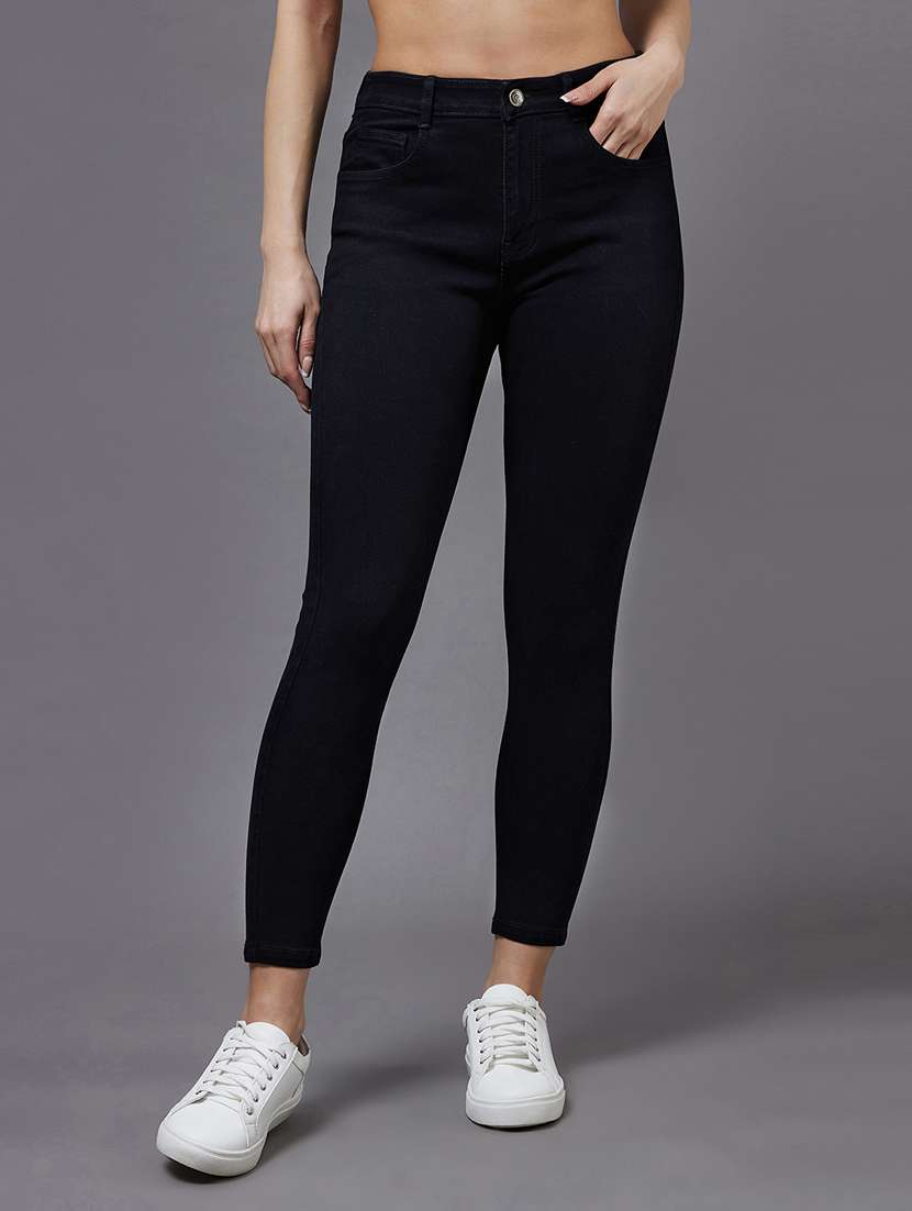 women solid high rise skinny jeans