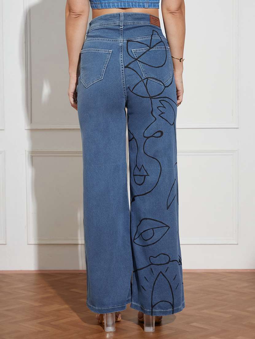 Women Printed High Rise Wide Leg Jeans - 22402769 -  Standard Image - 3