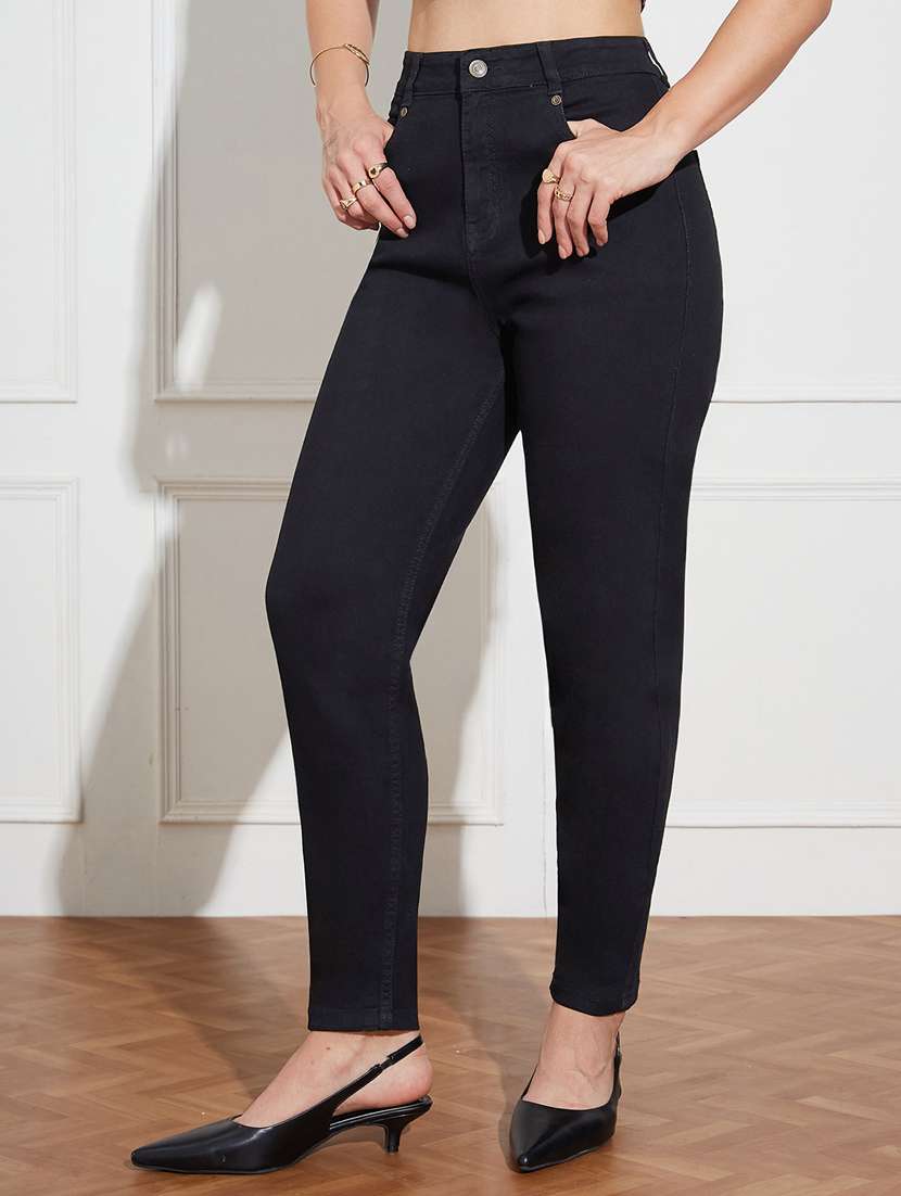 women solid high rise slim jeans
