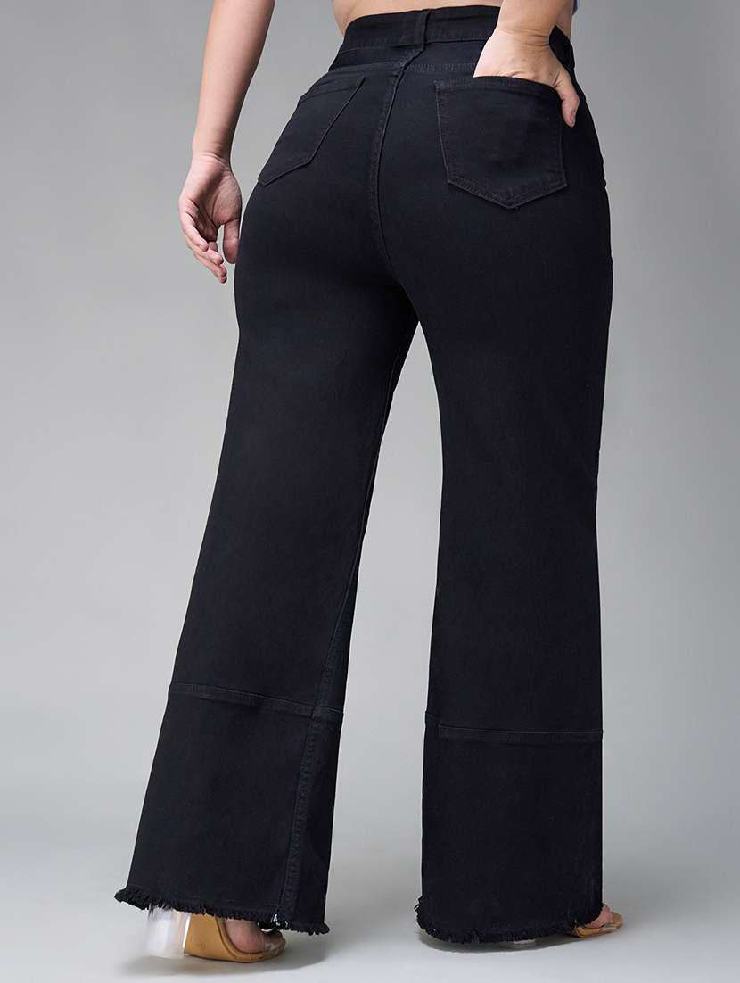 women solid high rise wide leg jeans - 22402779 -  Standard Image - 3