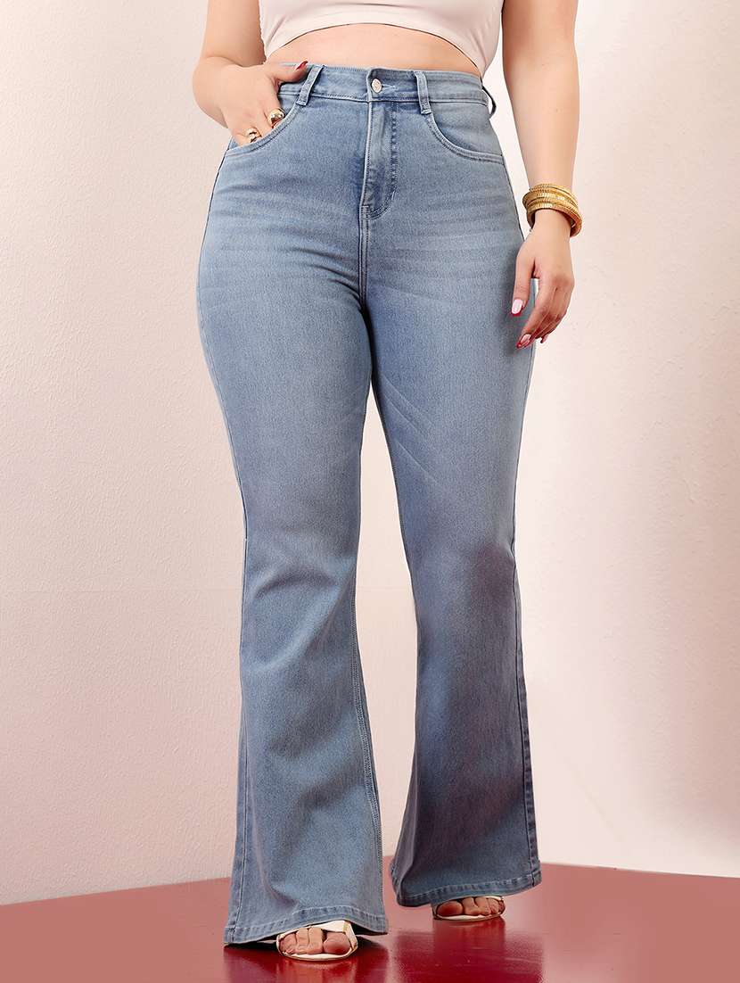 women solid high rise bootcut jean
