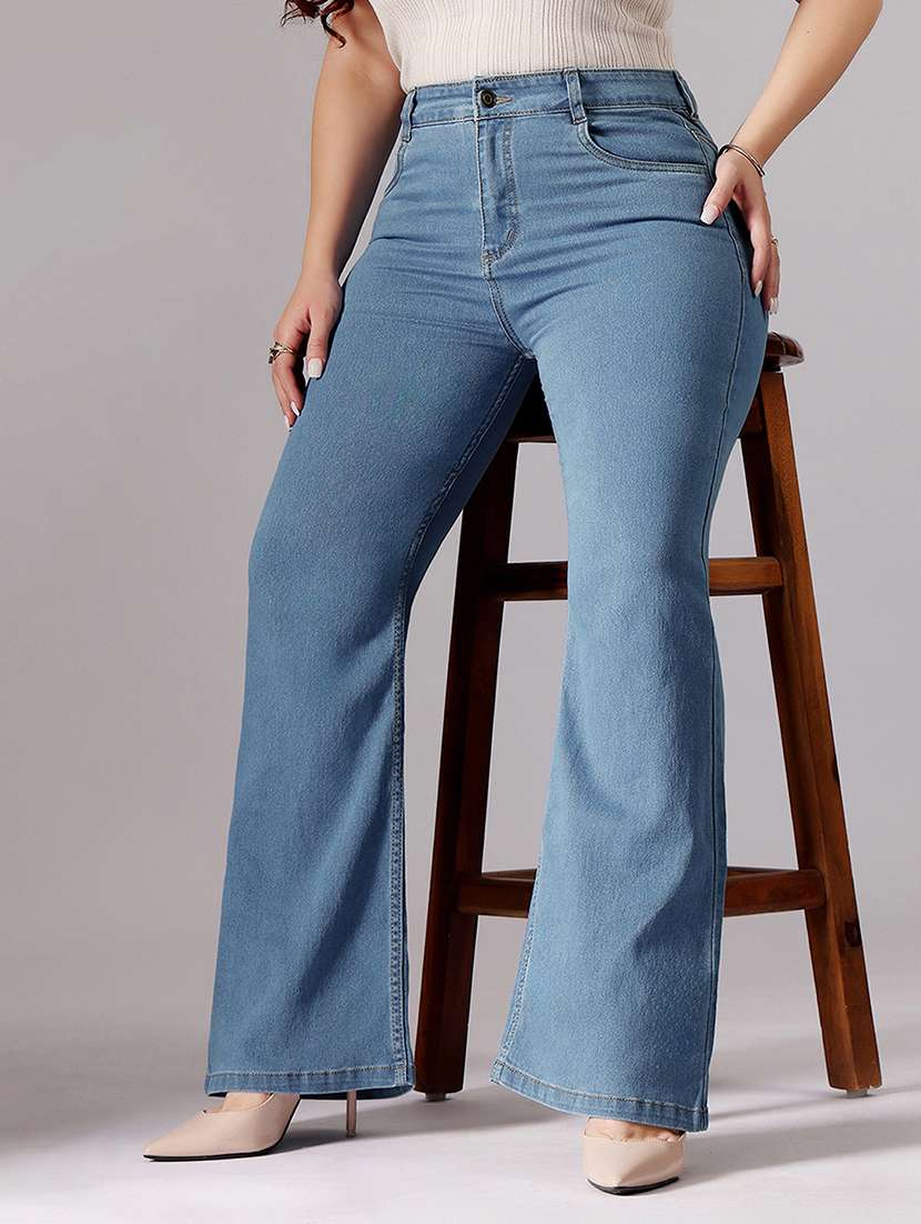 women solid high rise bootcut jean